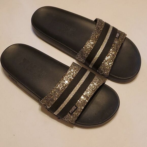 𝅺PINK SILVER glitter slides - Picture 1 of 8